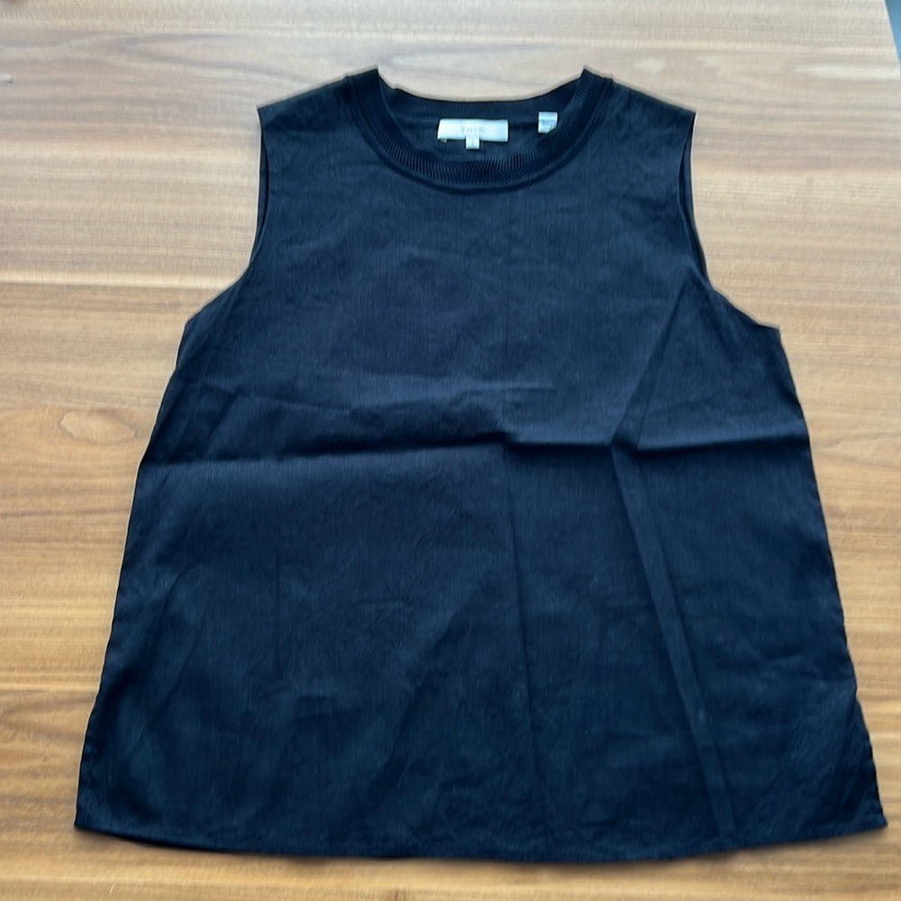 Vince Linen Sleeveless Ribbed Neckline Blouse- S